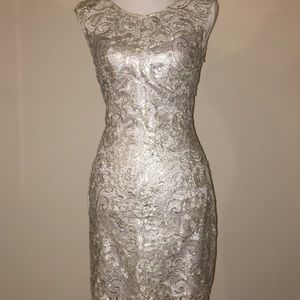 Silver Crocheted Lace Sheath Dress
